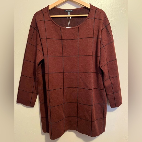 Eileen Fisher Brownstone Bateau Box Top Extra Fine Merino Wool Sweater NWT - Picture 1 of 12